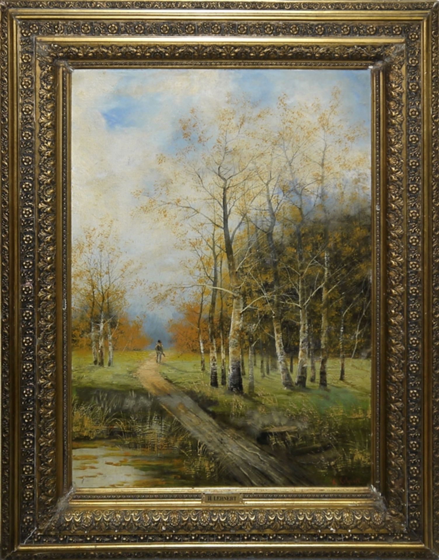 Hildegard Lehnert, Der Wilderer, großes Ölgemälde um 1900 im originalen Goldstuckrahmen - Bild 2 aus 4