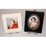 Zwei feine Miniaturen: Portrait eines jungen Mannes um 1780 und Portrait einer jungen Frau um 1800