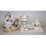 Vier Teile Ginori-Porzellan der "Fiesole"-Serie und eine Schäfergruppe, alle 20. Jh.