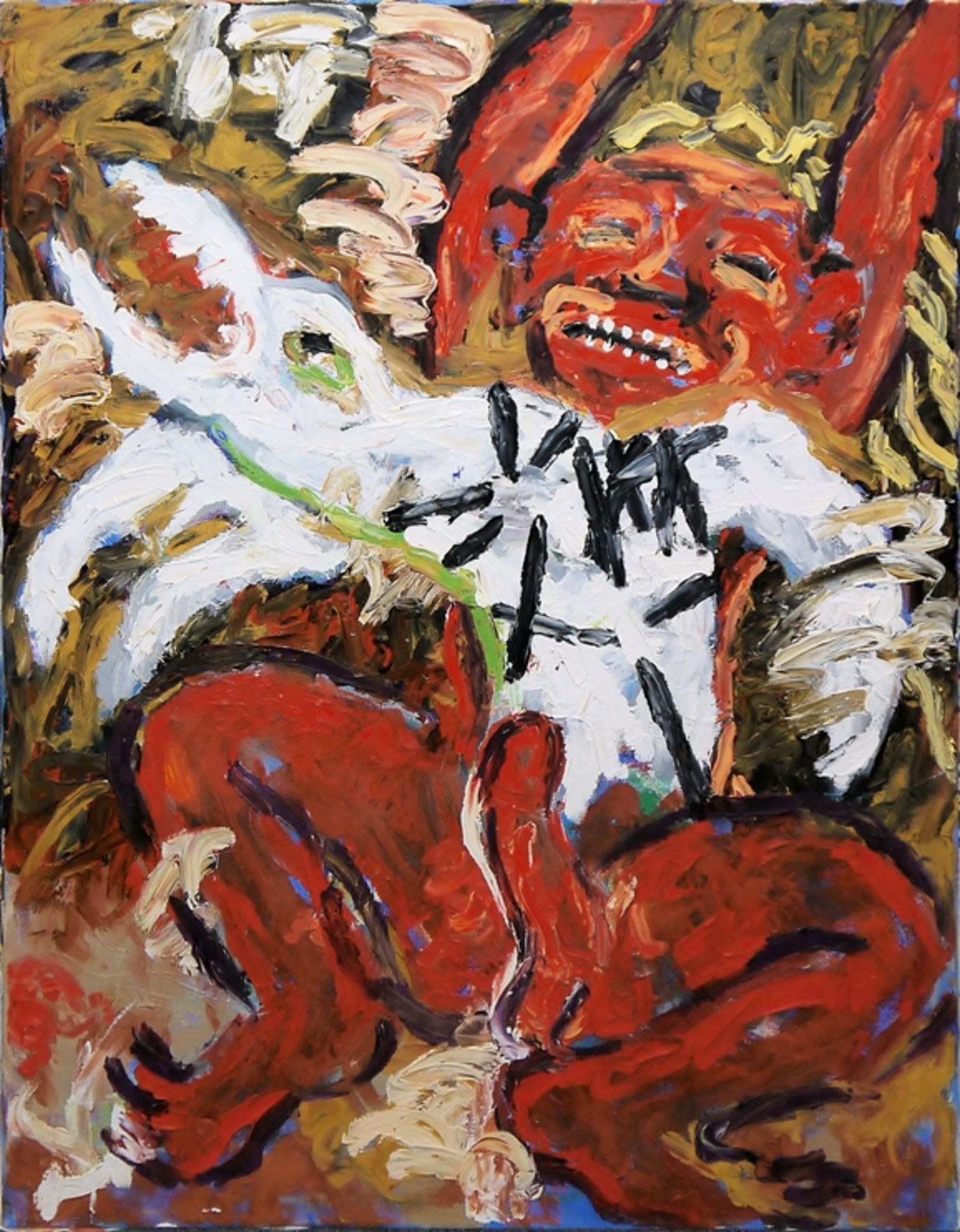 Franz Hitzler, Figur mit Tier, großes Ölgemälde von 1974/75