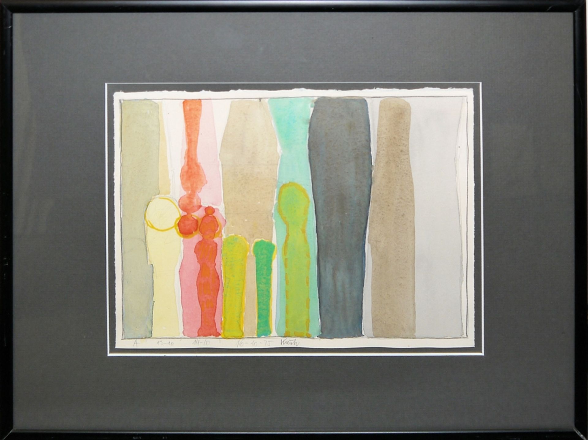Heinz Kreutz, Triptychon: Farbgruppen & Farbfiguren, 3 Aquarelle gleich gerahmt - Bild 3 aus 4