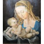 Albrecht Dürer, nach, "Maria mit der Birnenschnitte", Ölgemälde, qualitätvolle Kopie um 1900, gerah