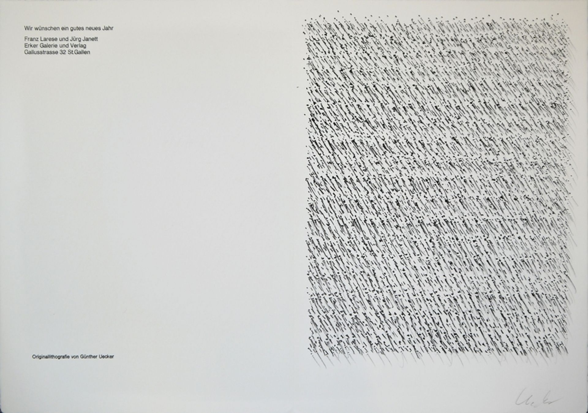 Günther Uecker, Neujahrsgrüße der Erker Galerie und Verlag St. Gallen, signierte Lithographie