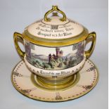 Große Jugendstil-Bowle auf Unterteller, Villeroy & Boch, Mettlach um 1910