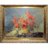 Max Theodor Streckenbach, Mohnblumen, großes Ölgemälde 