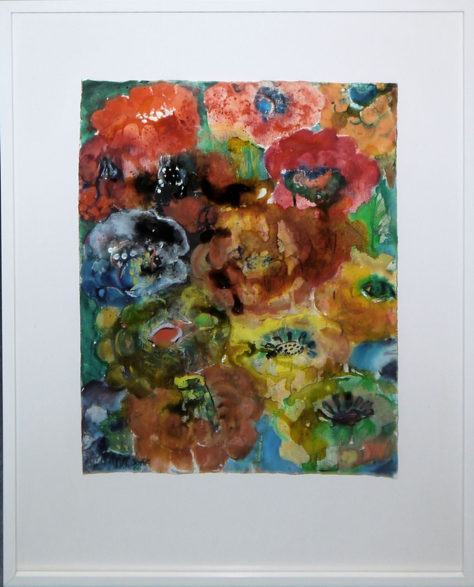Will Sohl, Sommerblumen, signiertes Aquarell von 1966, gerahmt