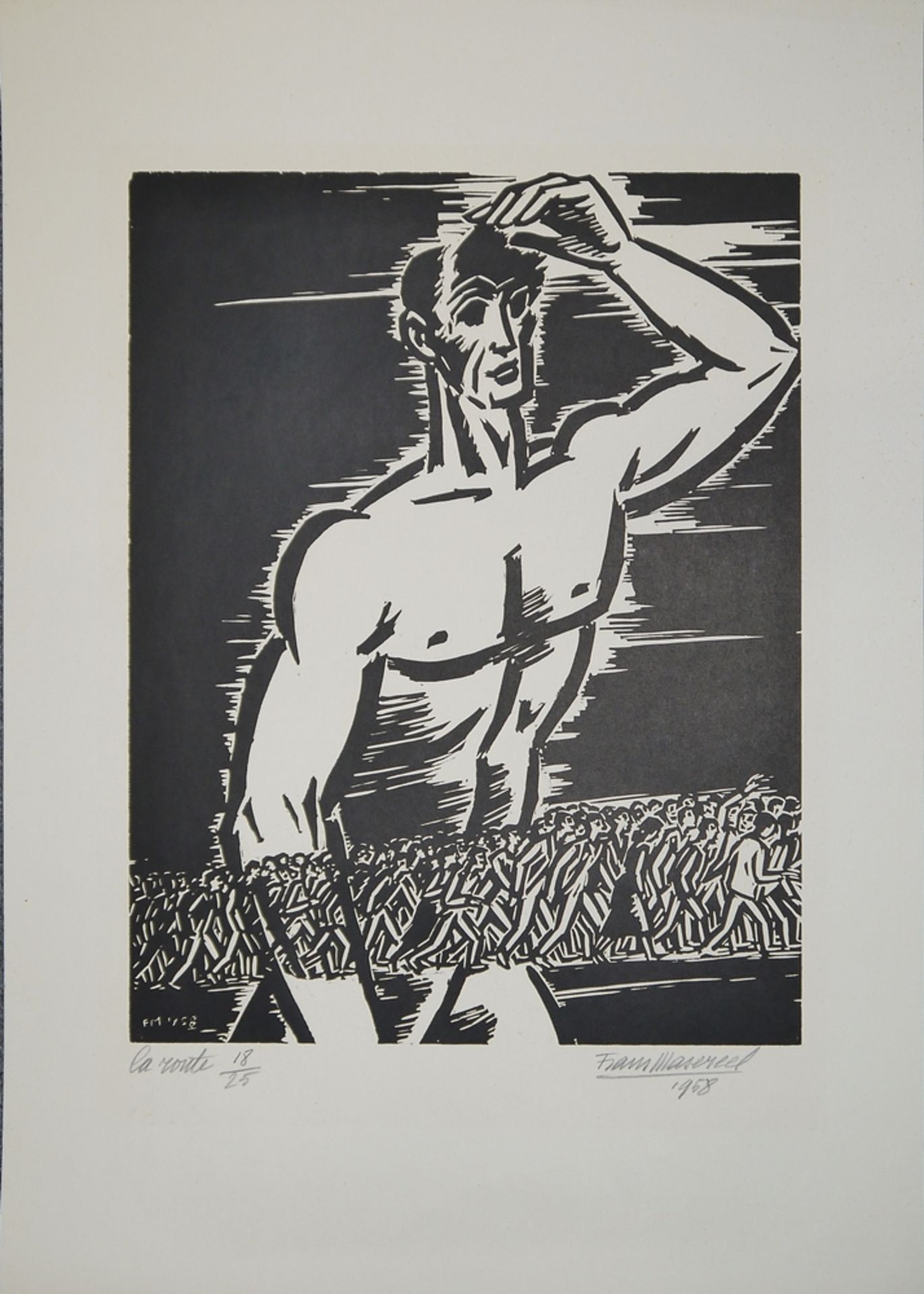 Frans Masereel, "La route", signierter Holzschnitt von 1958 