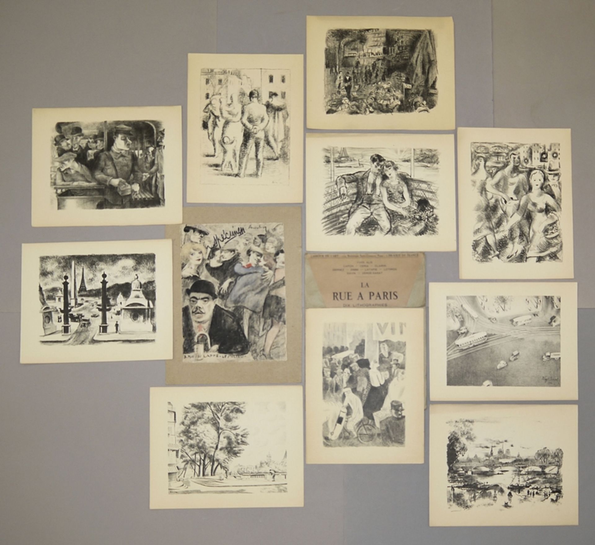 Jean Auscher, Blatt aus: "La faune des dancings", 1925 & Mappe "La Rue a Paris" mit 10 Lithographie