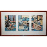 Kunisada, Geschenke für die Geisha, Farbholzschnitt-Triptychon, Japan um 1845/50
