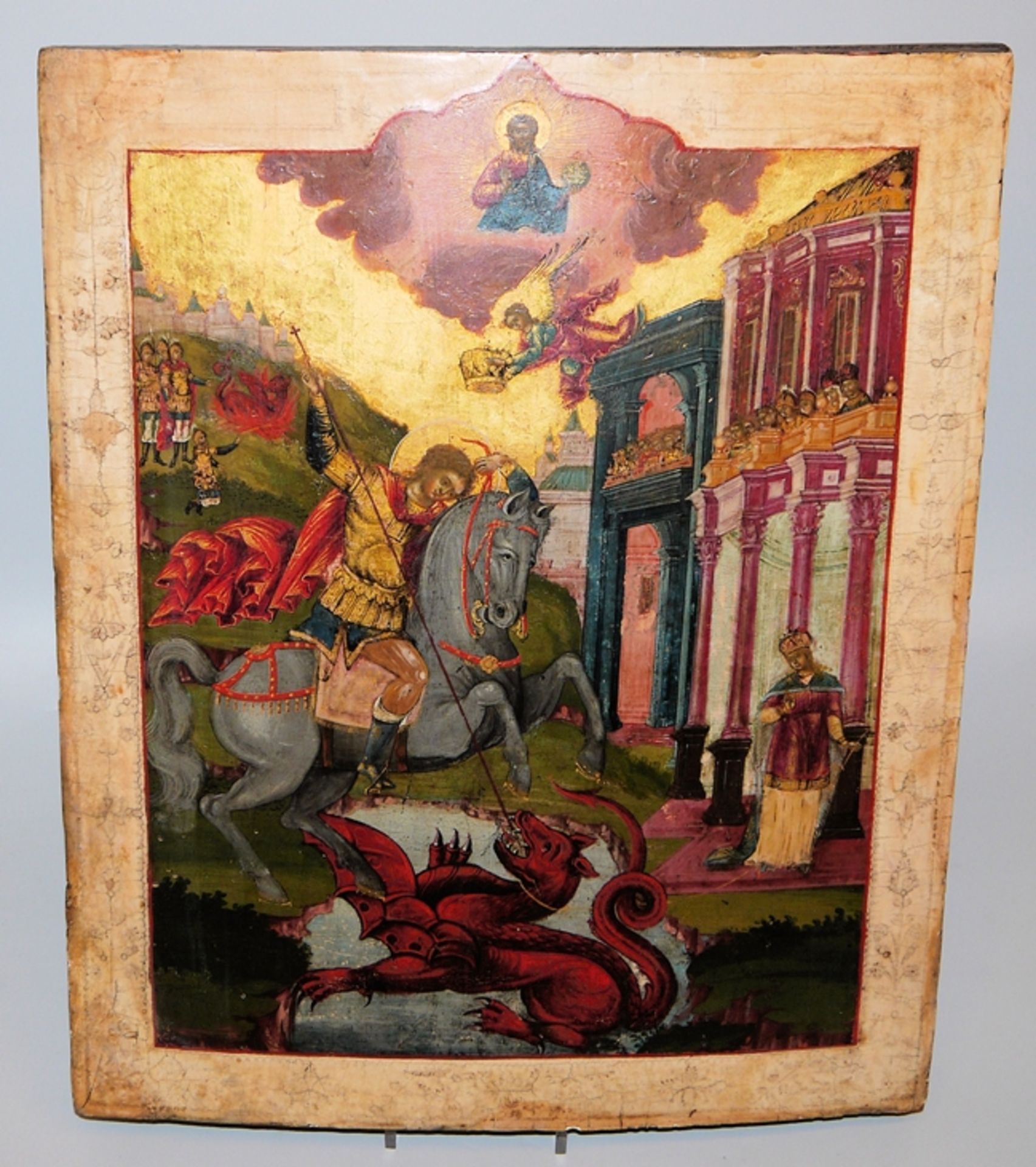 Ikone mit dem Hl. Georg, dem Drachentöter, Zentralrussland, um 1800 mit Expertise