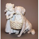 Große Keramikgruppe Mädchen und Hund, Albert Rosé für Goldscheider