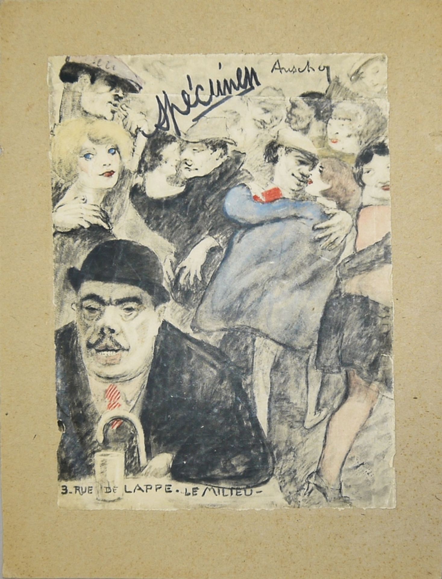 Jean Auscher, Blatt aus: "La faune des dancings", 1925 & Mappe "La Rue a Paris" mit 10 Lithographie - Bild 2 aus 4