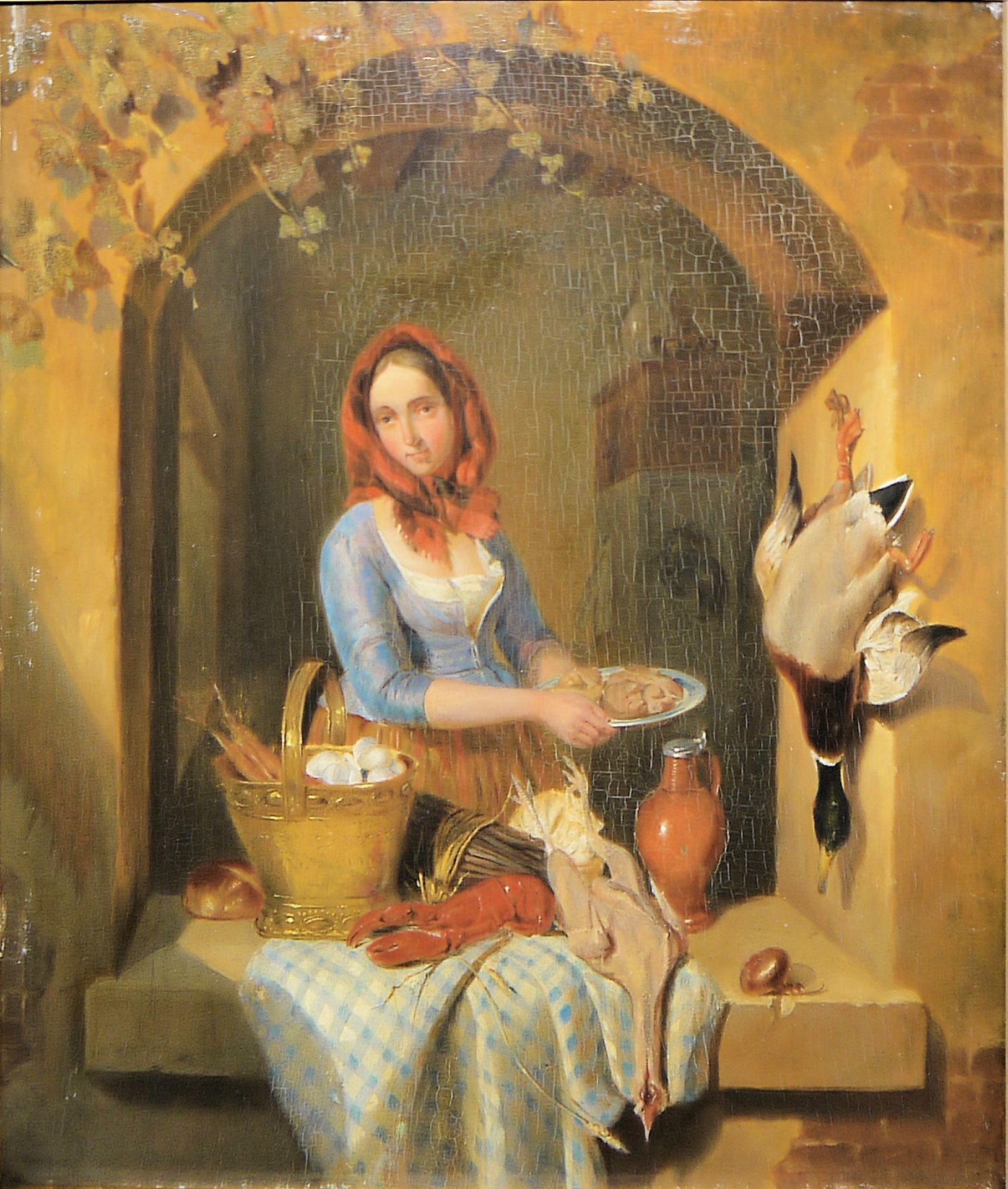 Elisabeth Alida van Kiers-Haanen zugeschr., Junge Marktfrau verkauft Leckereien, Ölgemälde um 1840  - Bild 2 aus 3