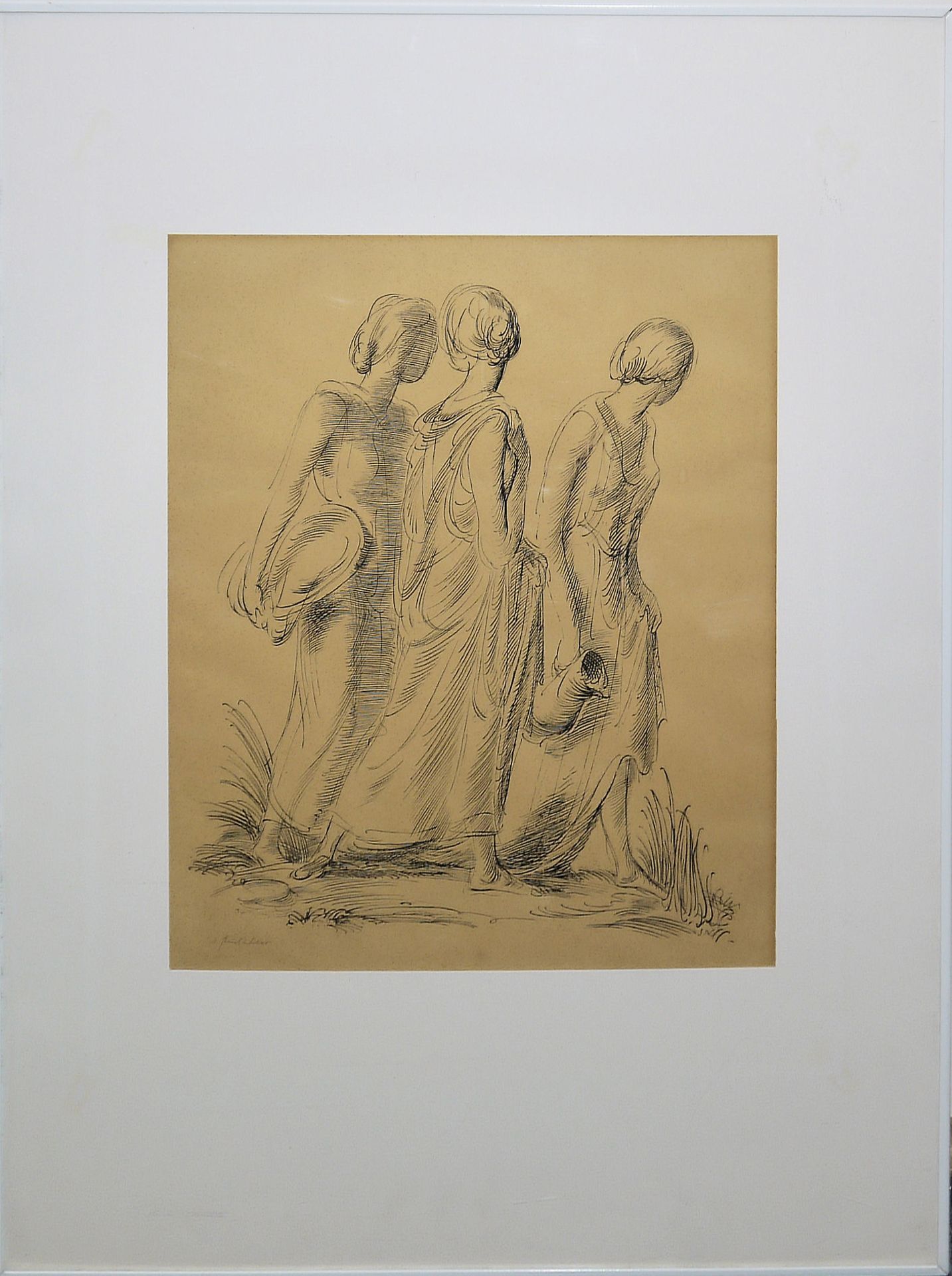 Andreas Paul Weber, "Der Gang zur Quelle", signierte Lithographie von 1952, gerahmt
