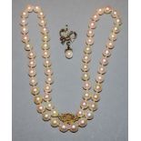 Perlenkette & Anhänger mit Perle u. Rubin, Gold