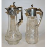 Zwei Karaffen mit Silbermontur um 1900, einmal Jugendstil, Lutz & Weiss, Pforzheim