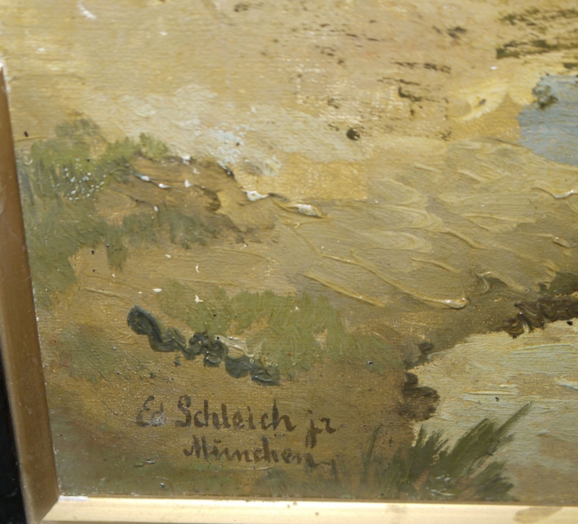 Eduard II Schleich, Flusslandschaft, impressionistisches Ölgemälde, München 1882, original gerahmt - Bild 3 aus 4