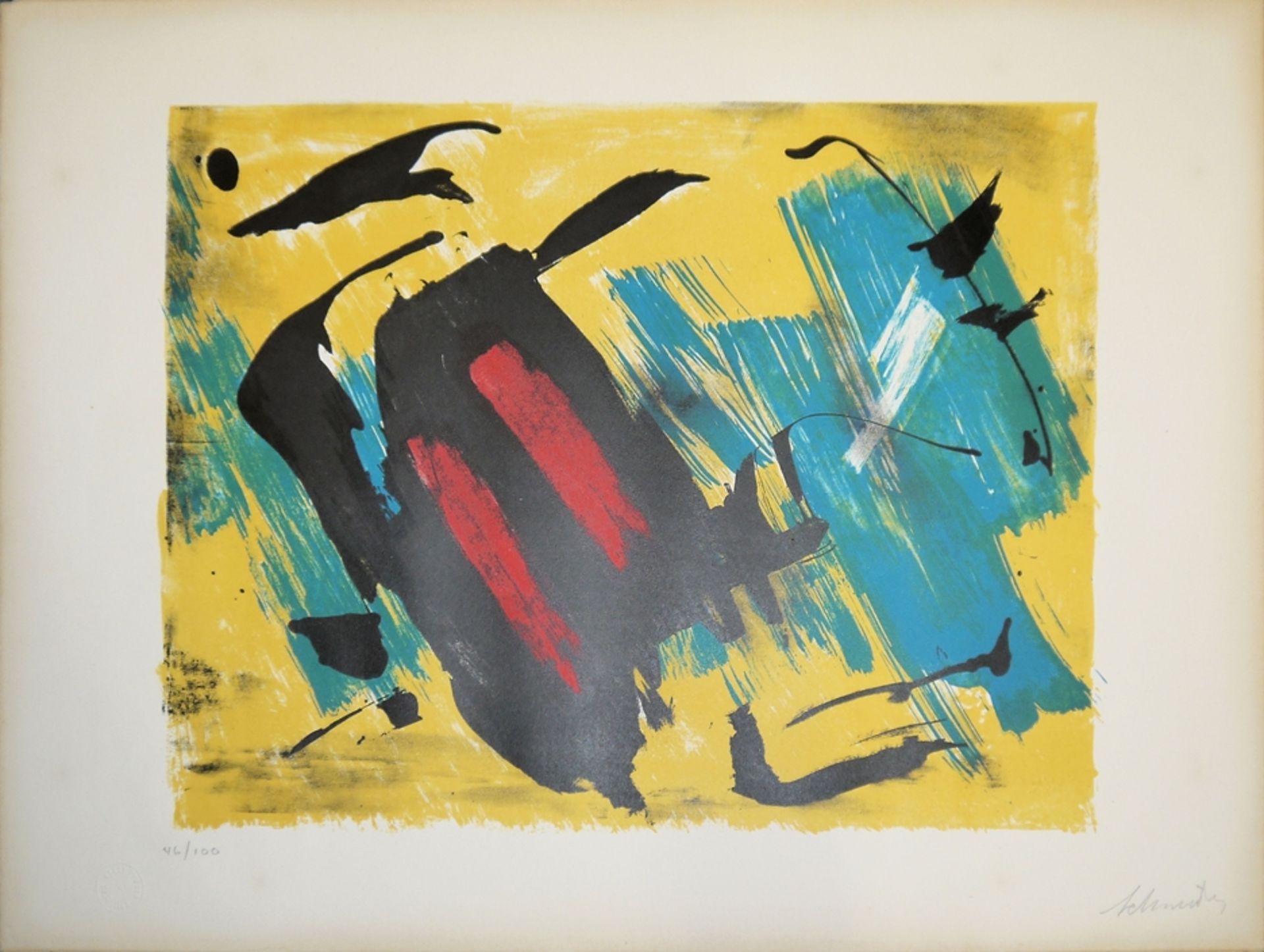 Gérard Schneider, Abstrakte Komposition, signierte Farblithographie um 1955