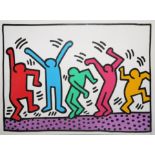 Keith Haring, nach, Dancing Figures ("Untitled P25"), Farb-Offsetlithographie von 1991, gestempelt 