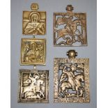 Fünf Bronze-Ikonen des Hl. Georg und der Hl. Paraskeva, Russland 17.-19. Jh.