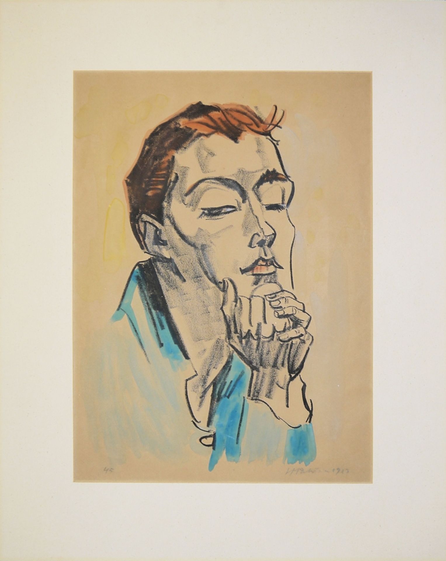 Max Pechstein, Überlegende, aquarellierte Lithografie, signiert, 1923 - Bild 2 aus 3
