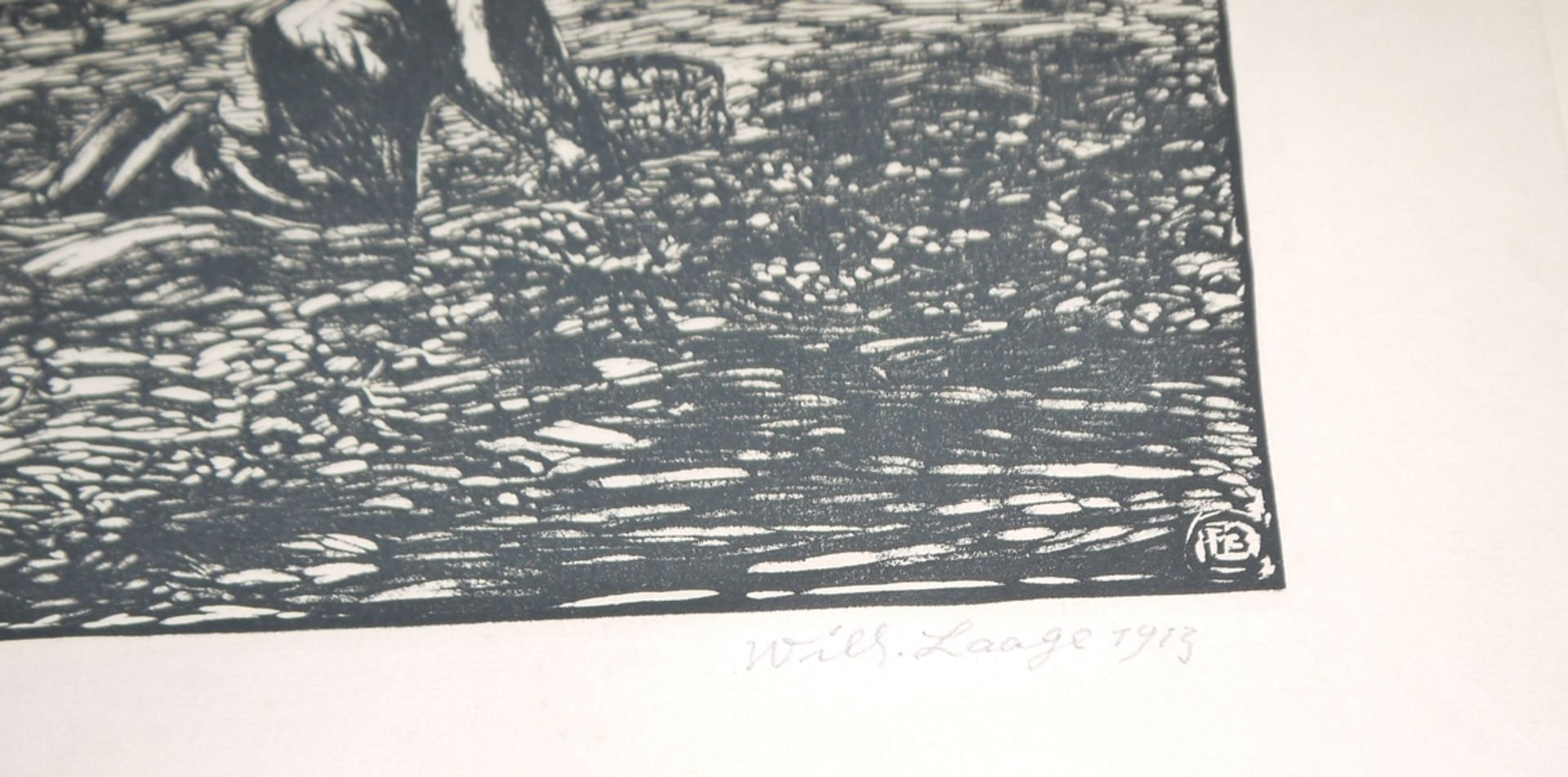 Erich Fraaß und Wilhelm Laage, Bauer bei der Feldarbeit, Lithographie mit Pastell und zwei Holzschn - Bild 3 aus 4