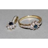 Schmuck-Set: Ring und Anhänger mit Saphiren und Brillanten, Gold