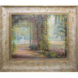 Karl Schmeckenbecher, Schlossgarten Schwetzingen, Ölgemälde von 1948, gerahmt