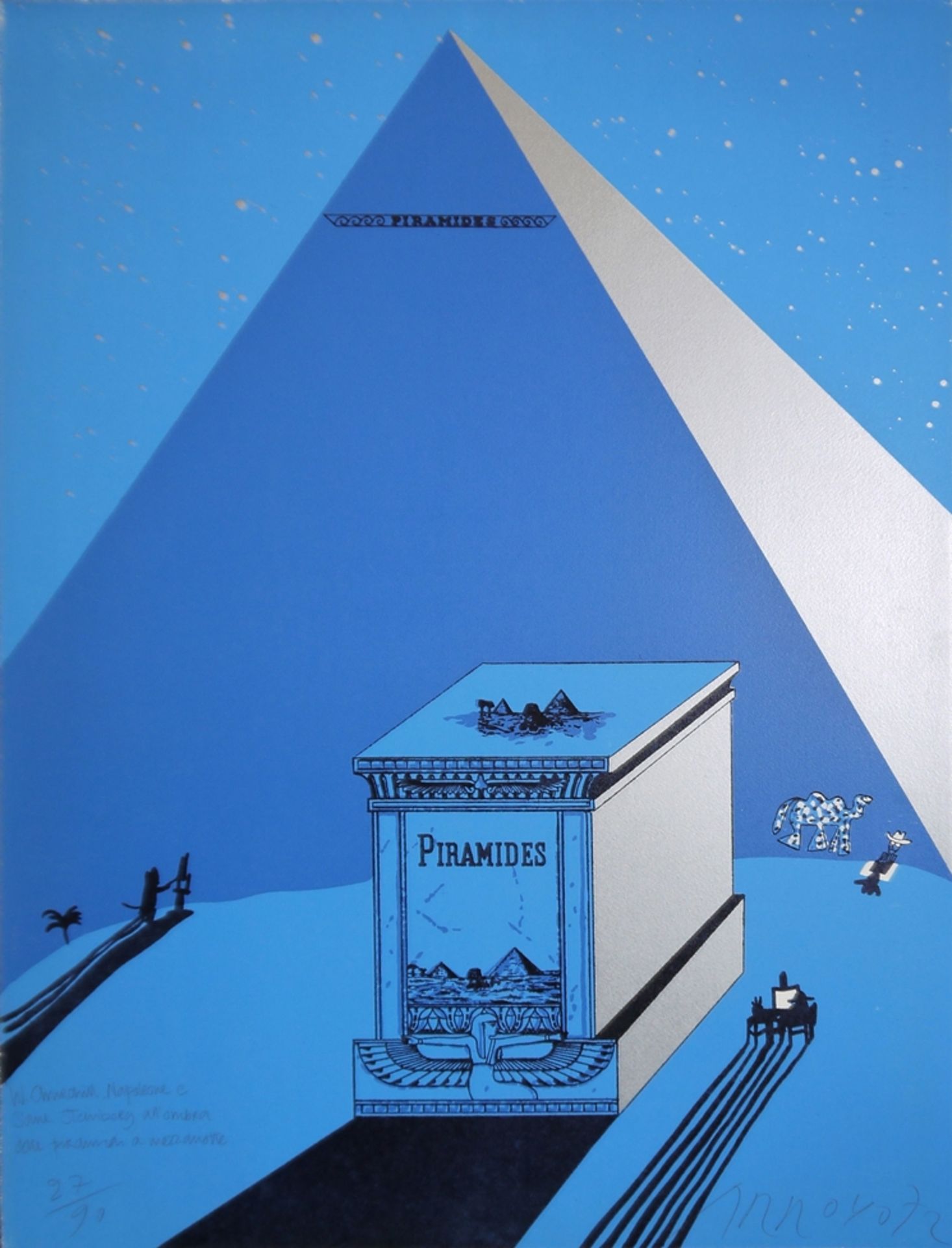 Eduardo Arroyo, "Pyramides" in Blau und Beige, 2 signierte Farblithographien von 1972  - Bild 3 aus 5