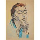 Max Pechstein, Überlegende, aquarellierte Lithografie, signiert, 1923