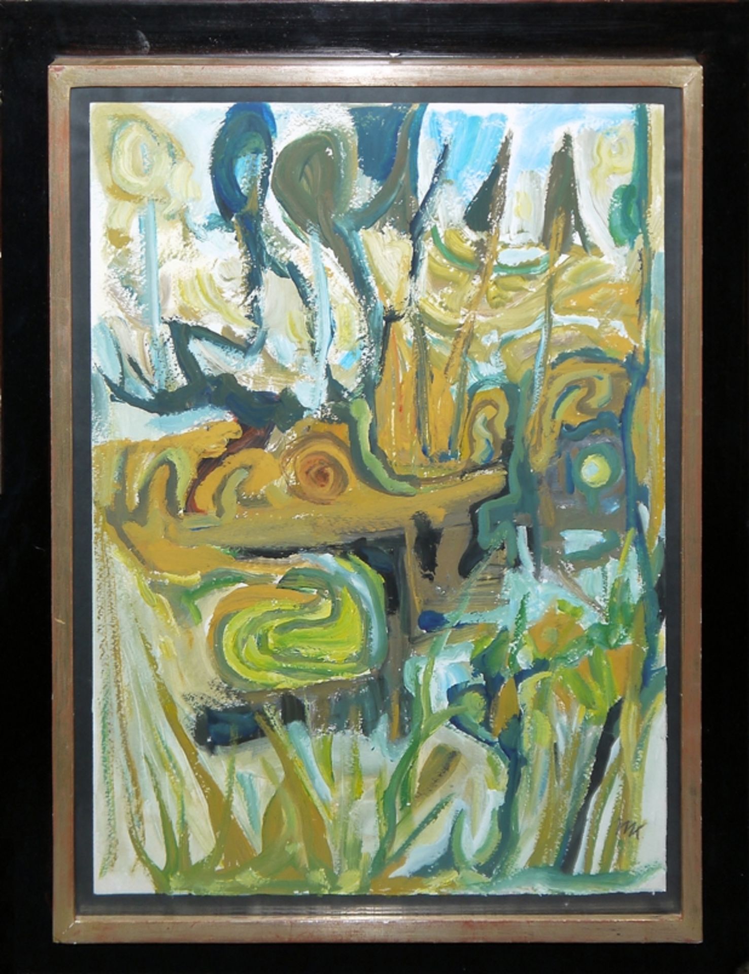 Marlise Klock, "Schilfblumen", Gouache & "Auf dem Balkon", Mischtechnik, gerahmt - Bild 3 aus 6