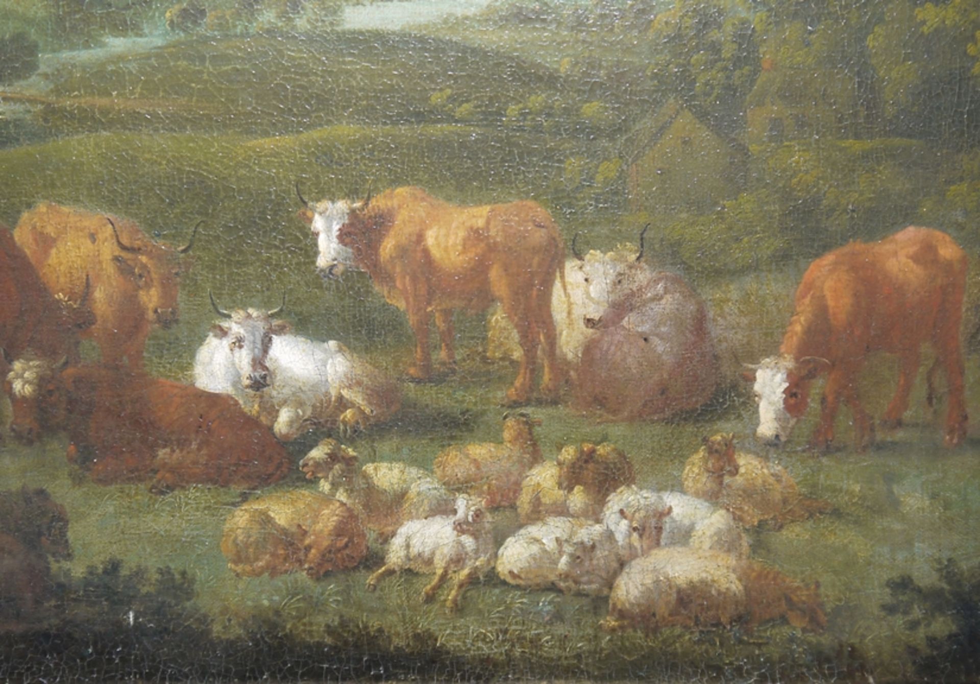 Adriaen van de Velde, Bäuerin mit Schafen und Rindern, sign. Ölgemälde von 1663 (1669 ?), gerahmt - Bild 3 aus 4