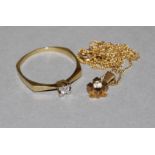 Schmuck-Set: Brillant-Solitaire und Brillant-Anhänger an Kette, Gold, WIF