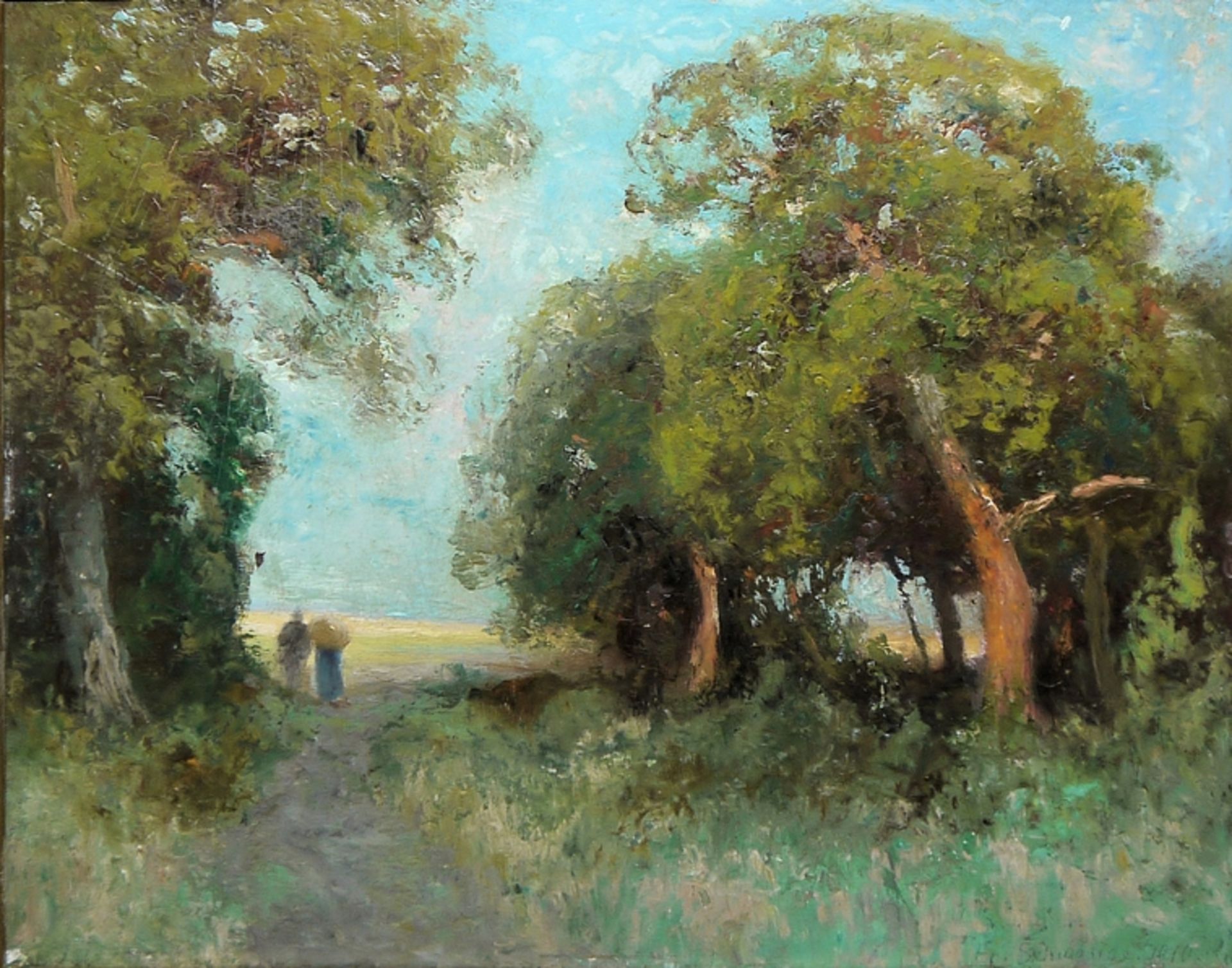 Friedrich Wilhelm Schwinge, Sommerlandschaft von 1910, Ölgemälde, gerahmt