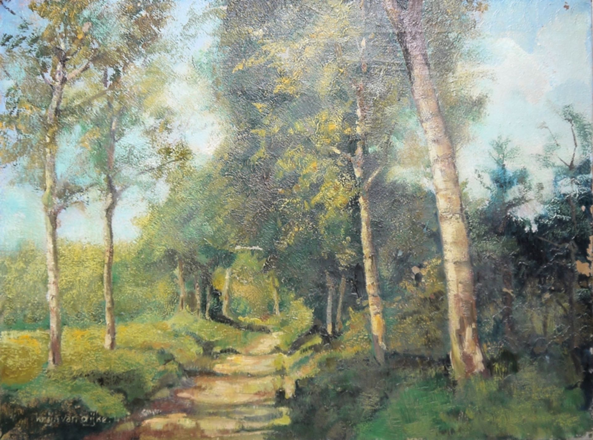 Krijn Van Dijke, Waldlandschaft mit Wanderweg, Ölgemälde