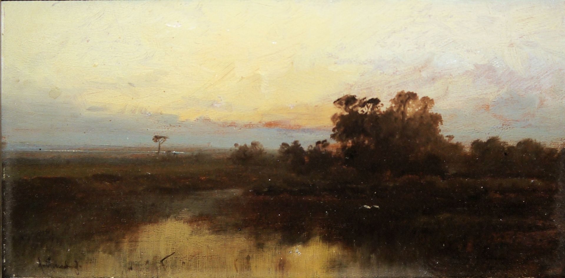 Andreas von Herrenburg, Flusslandschaft nach Sonnenuntergang, Ölgemälde, gerahmt