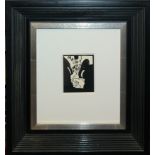 Roland Topor, "Onaniste cubiste", Linolschnitt von 1984, gerahmt