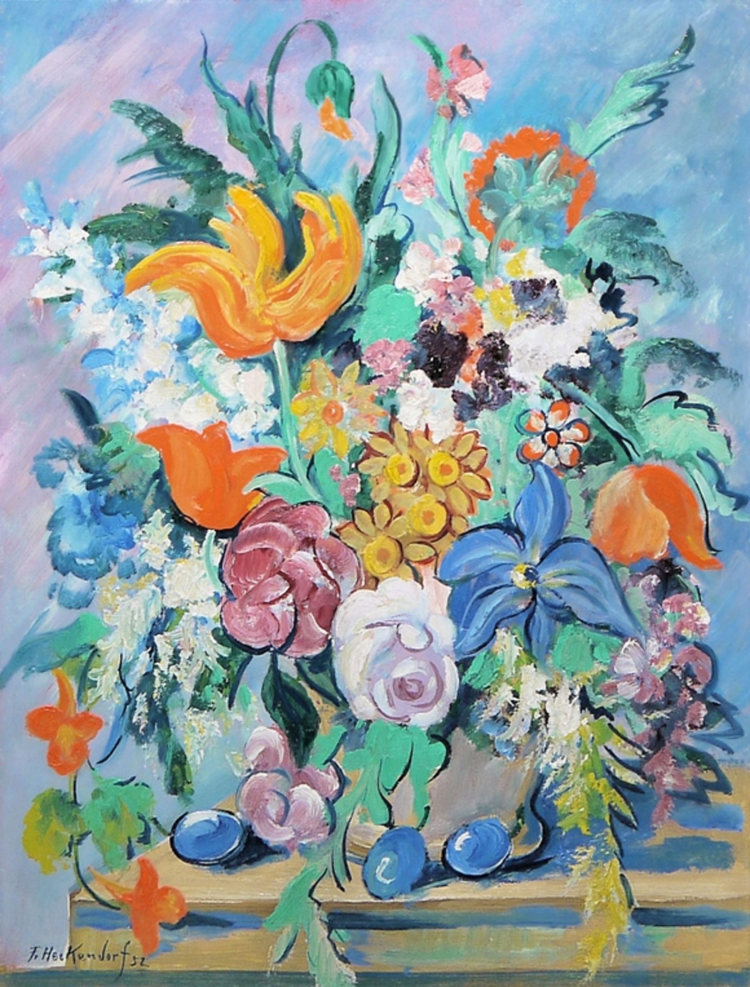 Franz Heckendorf, Expressive Blumen, Ölgemälde, gerahmt