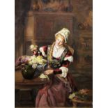 Englischer Genre-Maler um 1860/70, Junge Frau beim Arrangieren von Blumen, Ölgemälde im wohl origin
