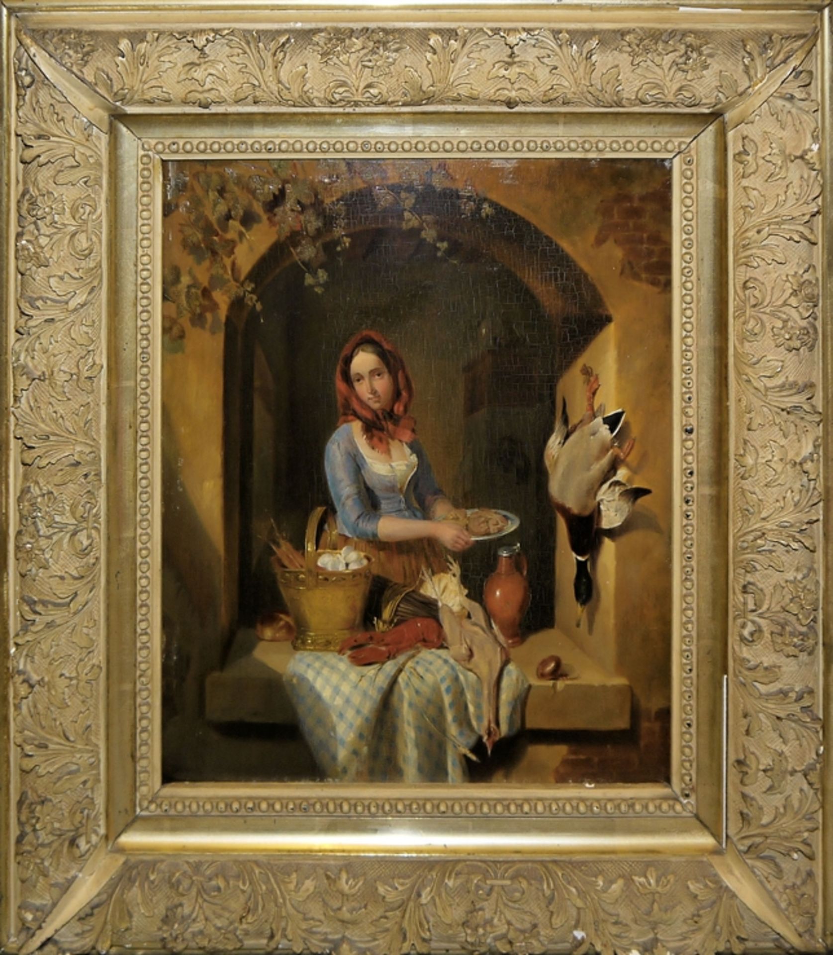 Elisabeth Alida van Kiers-Haanen zugeschr., Junge Marktfrau verkauft Leckereien, Ölgemälde um 1840 