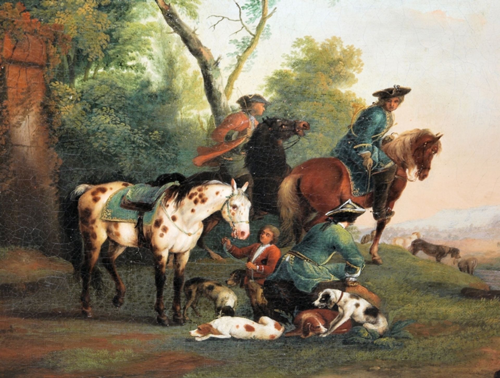 Wenzel Ignaz Brasch, Jagdgesellschaft, Ölgemälde um 1750, gerahmt - Bild 2 aus 3