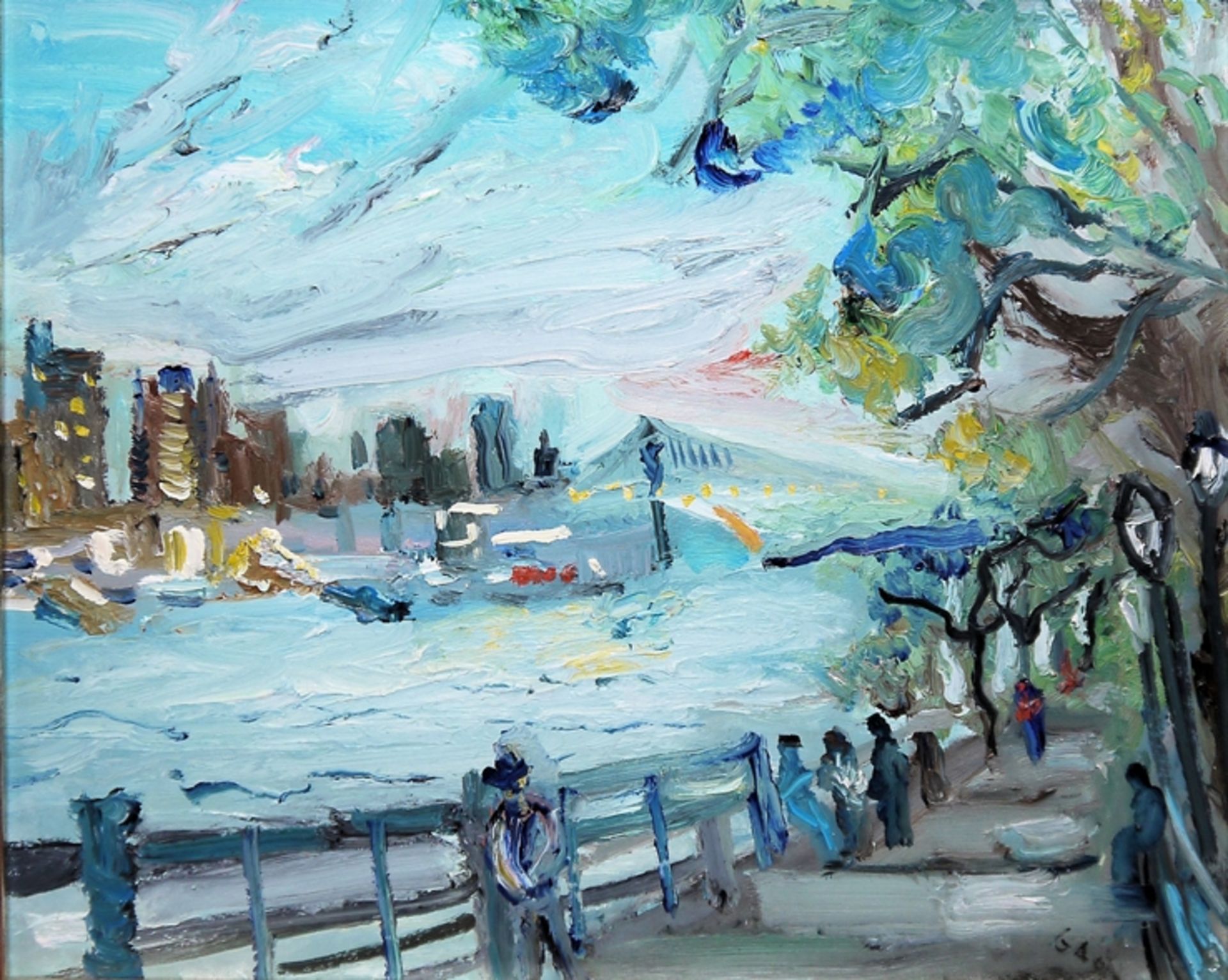 Simon Gaon, "Riverside Drive" von 1999, Ölgemälde, gerahmt