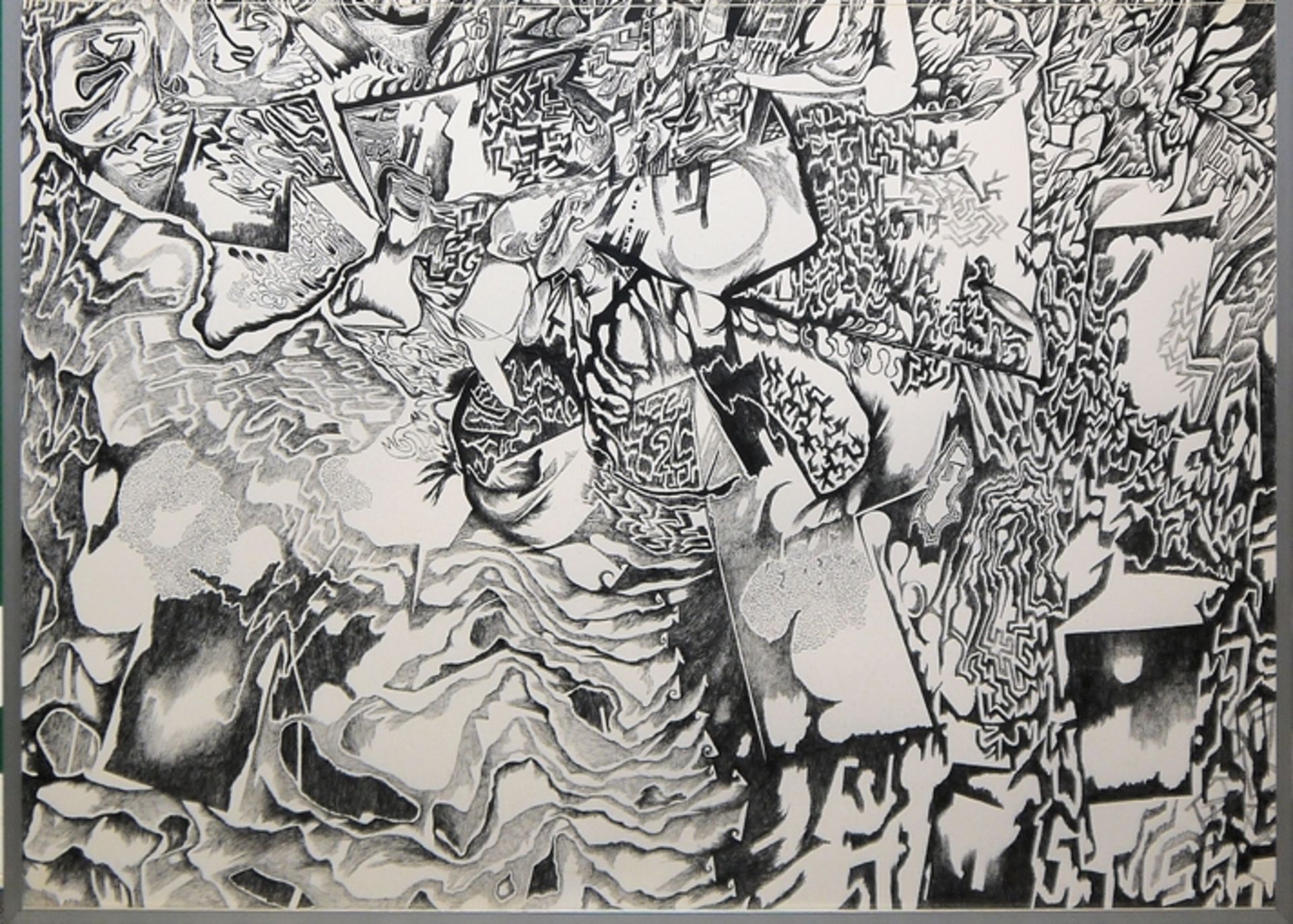Günter Drebusch, "Labyrinth G.", große Tuschezeichnung von 1966, gerahmt  - Bild 3 aus 4