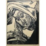 Erich Heckel, "Frauenkopf", signierter Holzschnitt von 1947, gerahmt