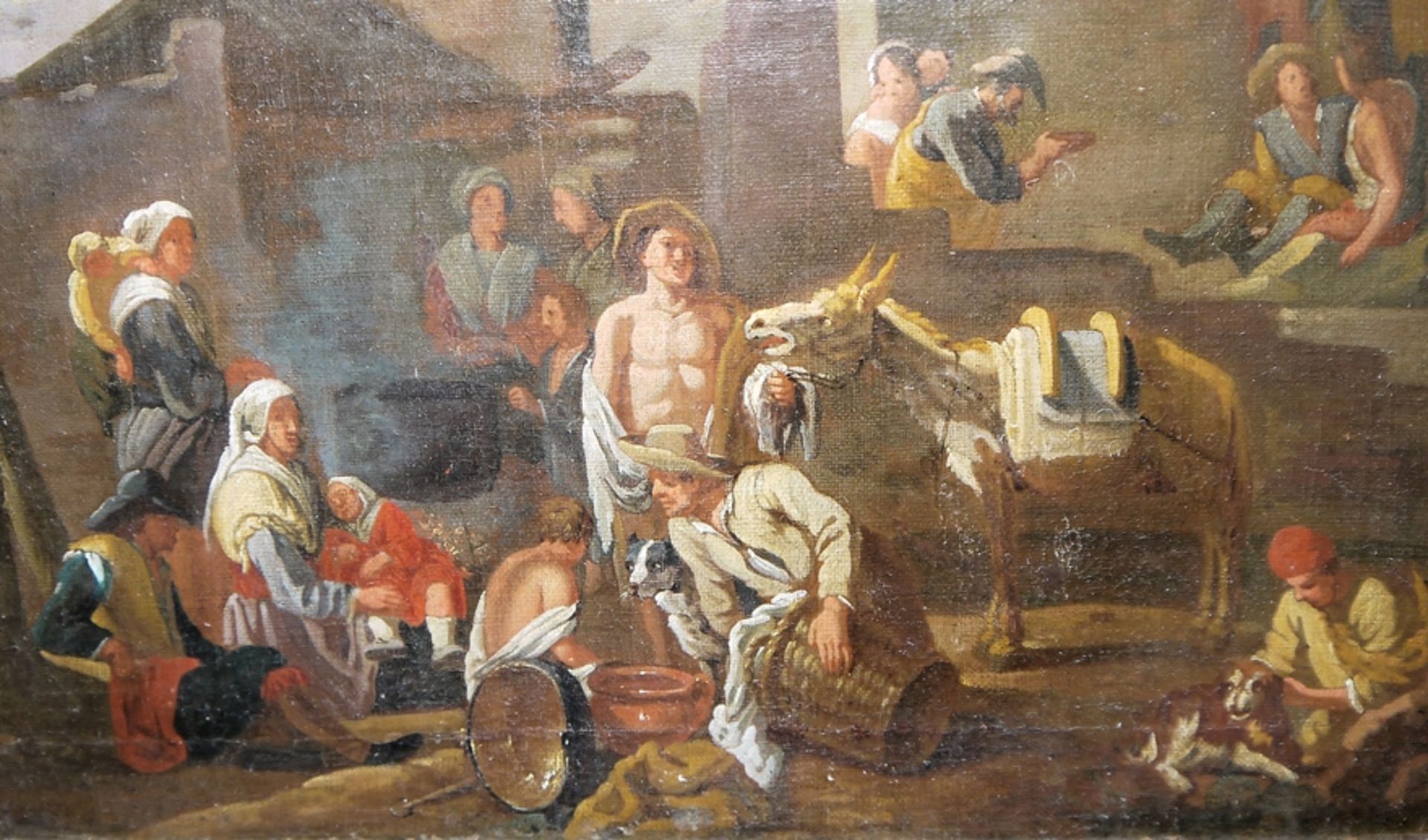 Italienischer Meister des 17. Jhs., Vielfigurige ländliche Szene in einer antiken Ruine, Ölgemälde  - Bild 3 aus 3