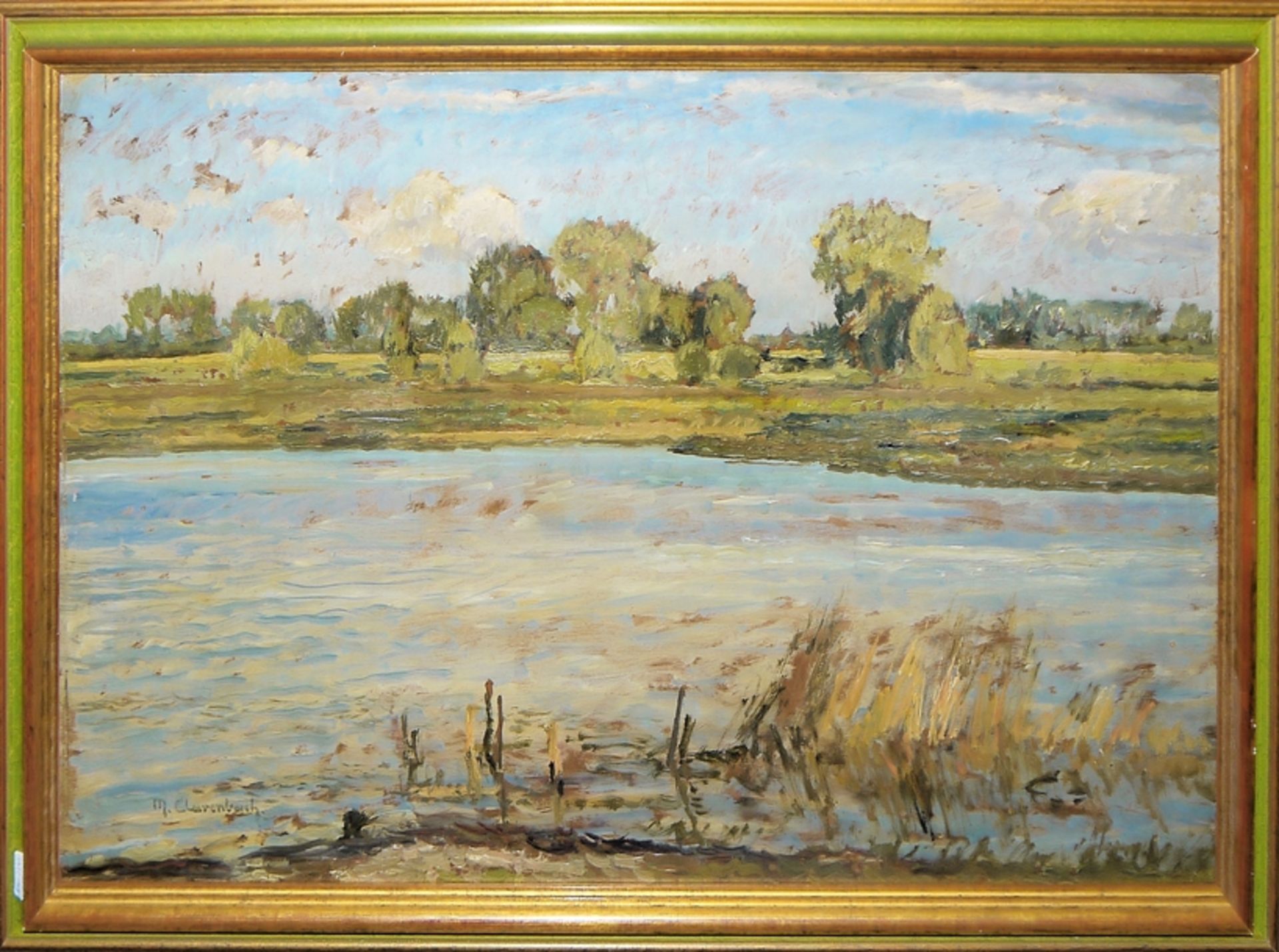 Max Clarenbach, Rheinische Uferlandschaft, wohl an der Erft, Ölgemälde, gerahmt - Bild 2 aus 3