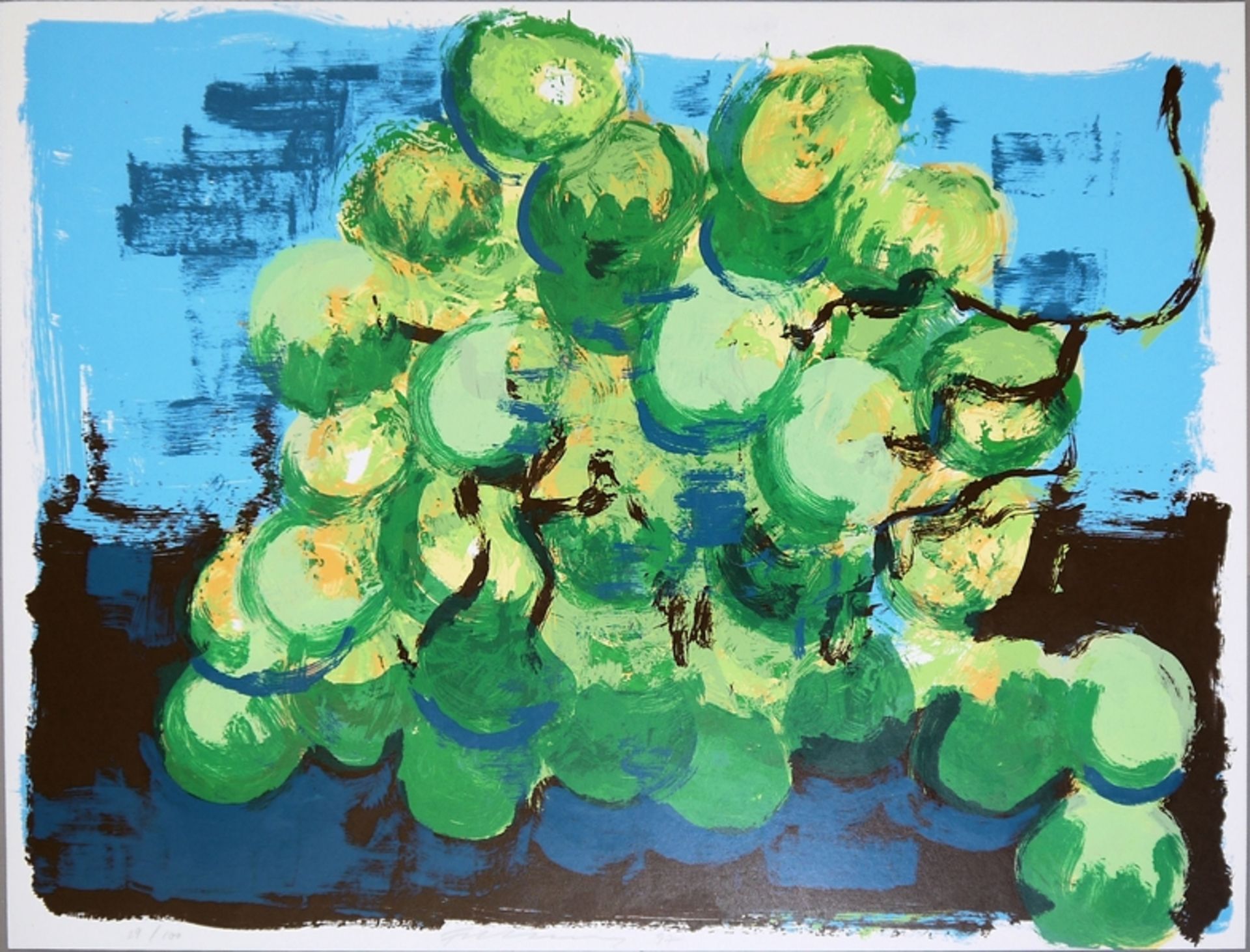 Rainer Fetting, Trauben, großer signierter Farbserigraphie von 1997