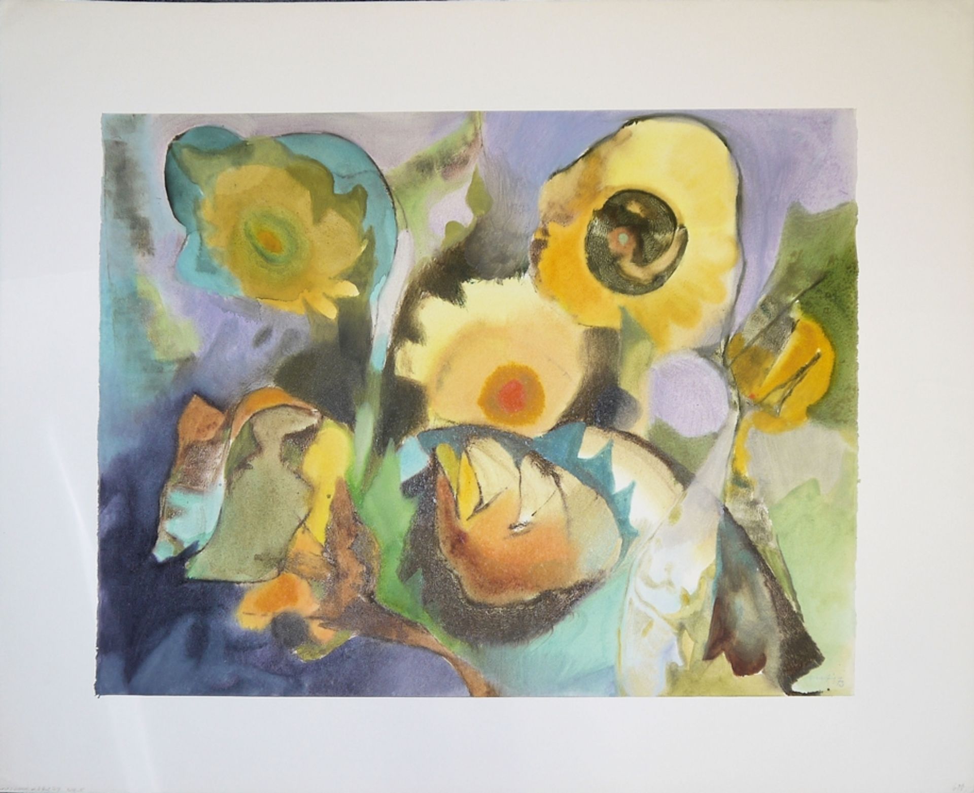 Willy Ulfig, Sommerblumen, großes signiertes Aquarell von 1973