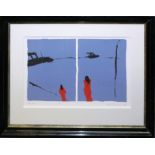 Karl Bohrmann, Rote Figur doppelt, sign. Farblithographie, gerahmt