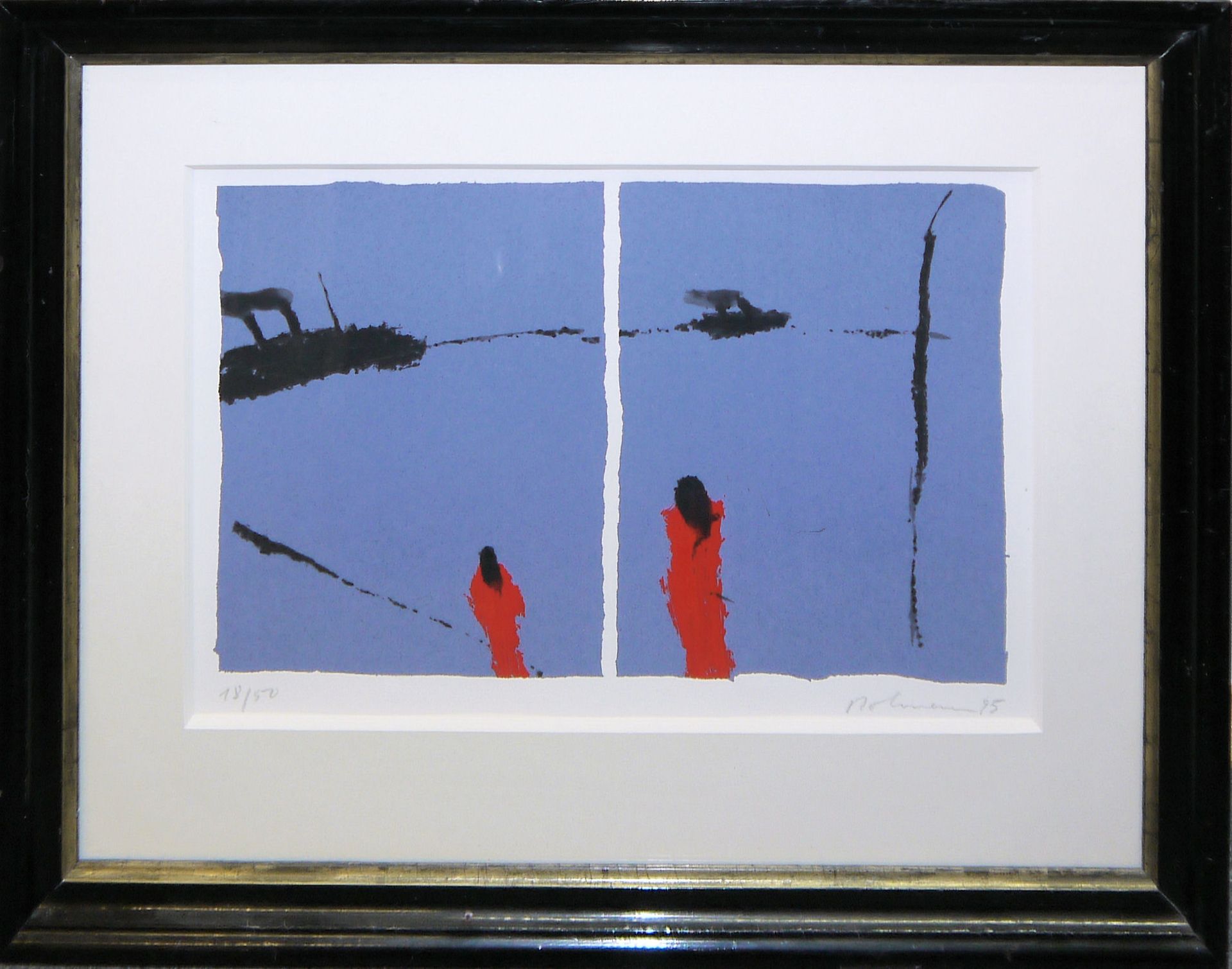 Karl Bohrmann, Rote Figur doppelt, sign. Farblithographie, gerahmt